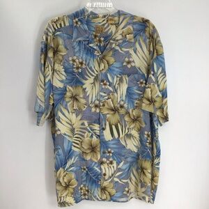 Joseph Banks Silk Hawaiian Resort Wear Shirt Summer Casual Blue/Creme Size XL